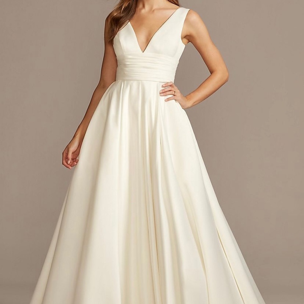 Cummerbund Satin Ball Gown Wedding Dress Gem